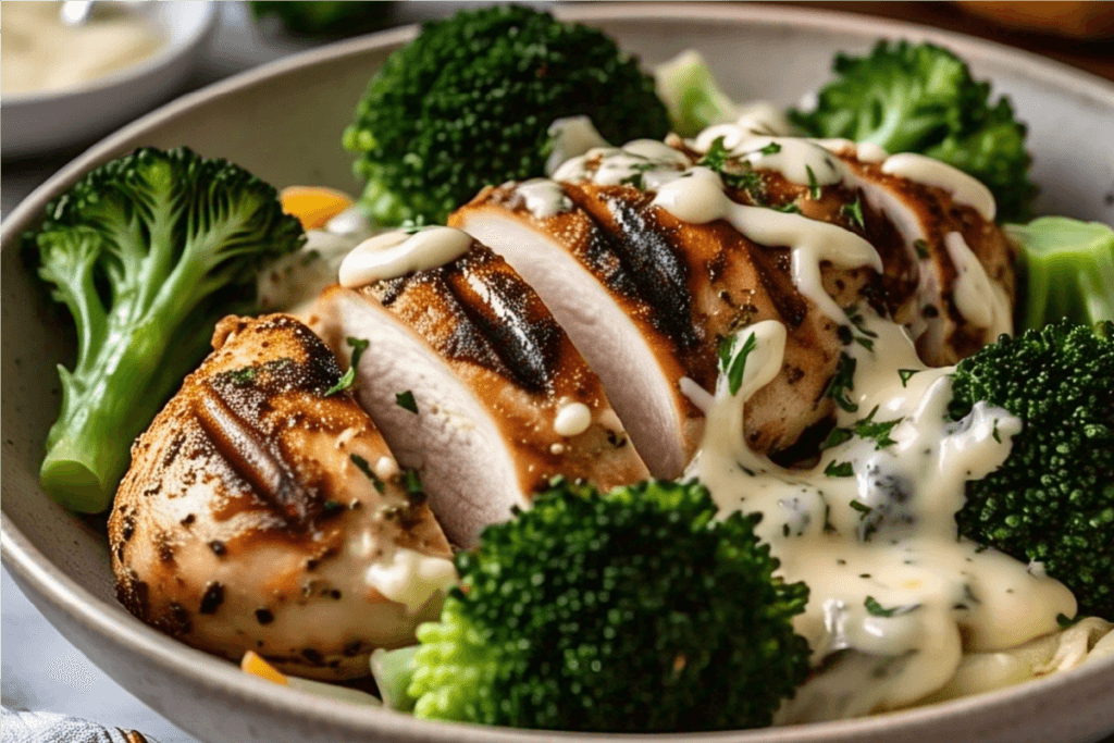 Healthy Dinner Recipes Made Easy: Grilled Chicken & Broccoli Bowls with Creamy Garlic Sauce